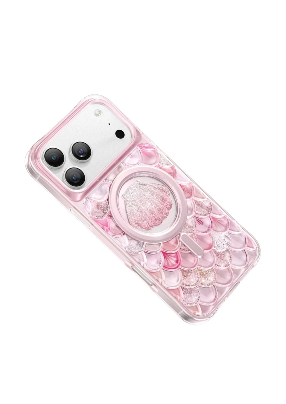 Keephone iPhone 17 Pro Max MagSafe Uyumlu Iceland Simli Şeffaf Telefon Kılıfı – Pembe