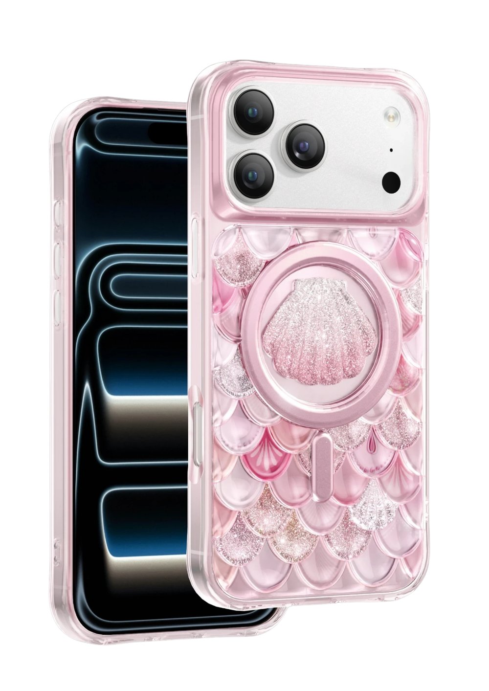 Keephone iPhone 17 Pro Max MagSafe Uyumlu Iceland Simli Şeffaf Telefon Kılıfı – Pembe