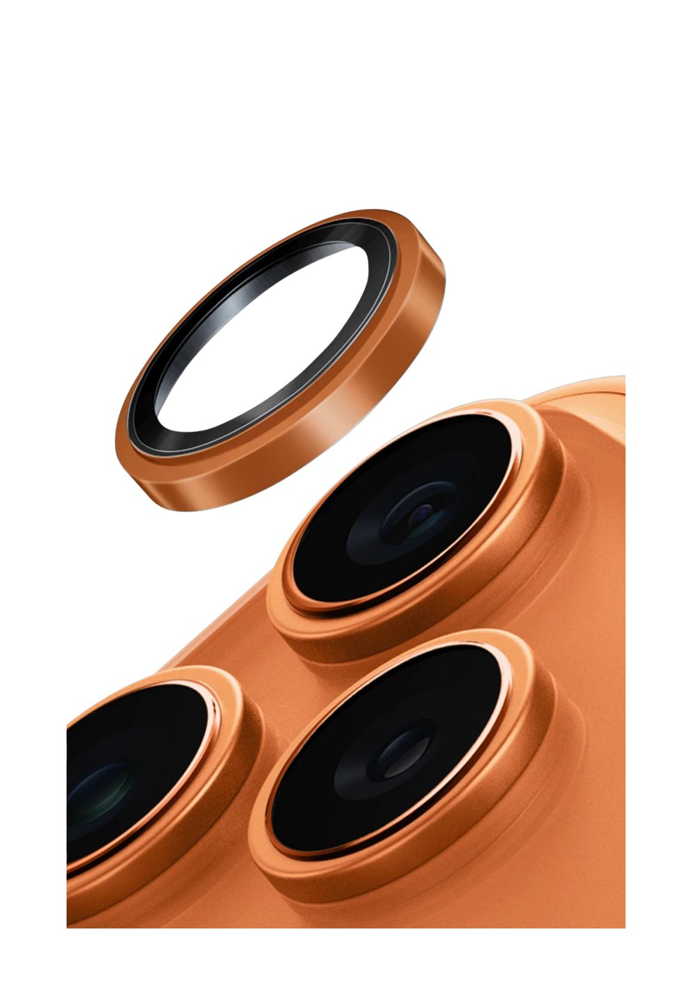 Uniq iPhone 17 Pro / 17 Pro Max Optix Sapphire Çelik Çerçeveli Kamera Lens Koruyucu – Turuncu