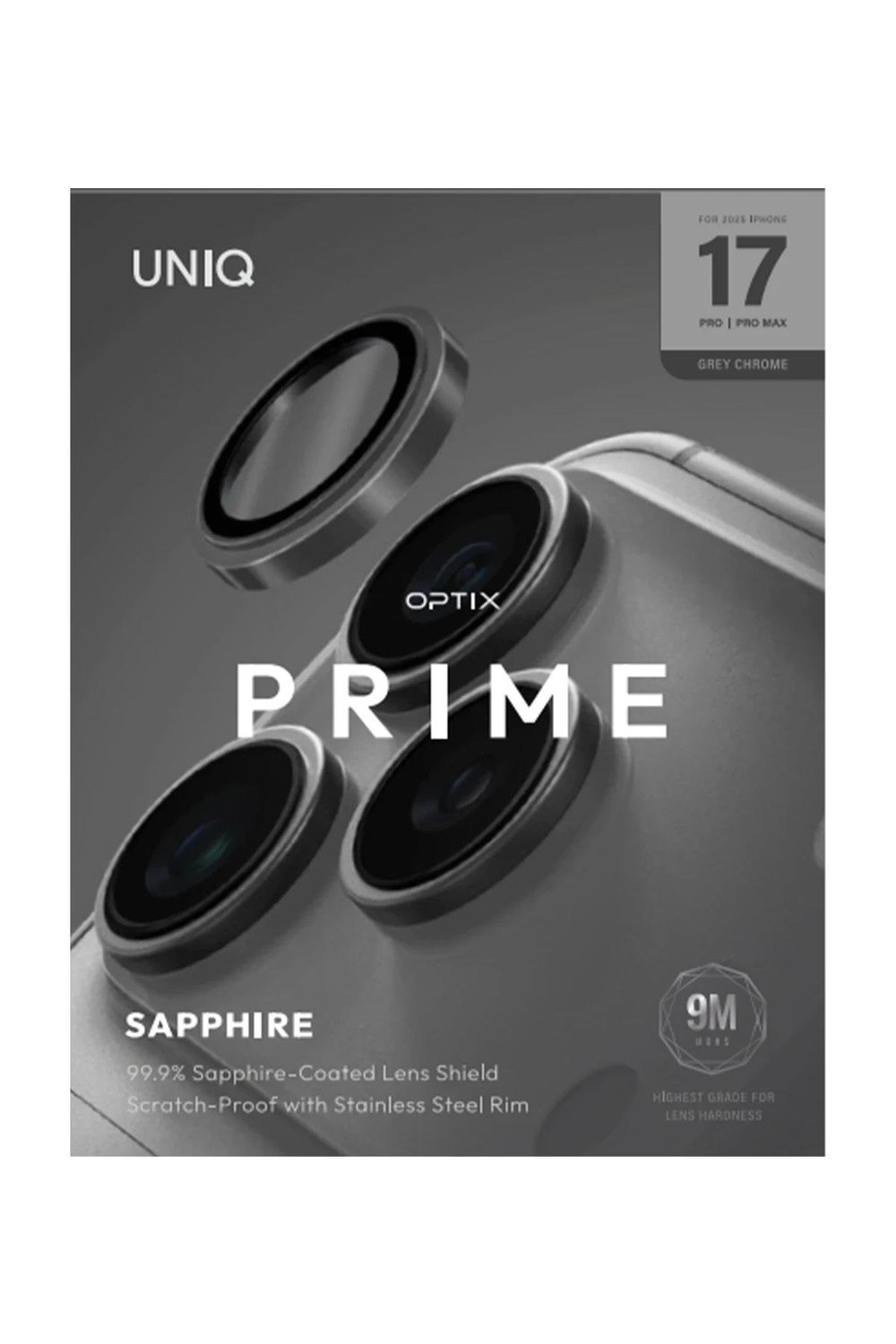 Uniq iPhone 17 Pro / 17 Pro Max Optix Sapphire Çelik Çerçeveli Kamera Lens Koruyucu – Turuncu