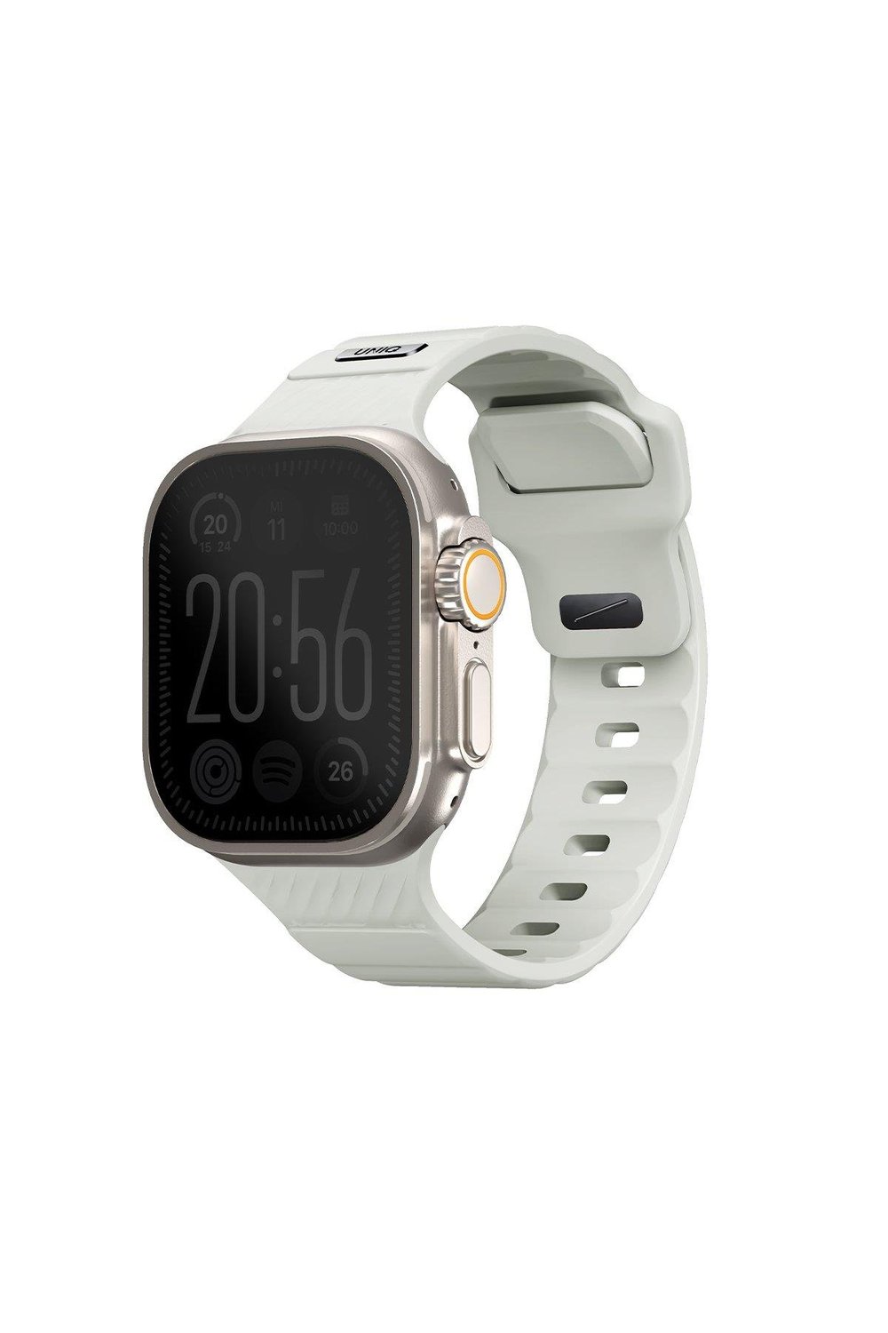 Uniq Apple Watch 42mm / 44mm / 45mm / 46mm / 49mm Stride FKM Silikon Kordon - Beyaz Fosforlu