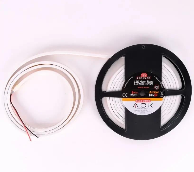 ACK AS03-00608 10W/mt 12V Neon Hortum Led Amber Işık IP65