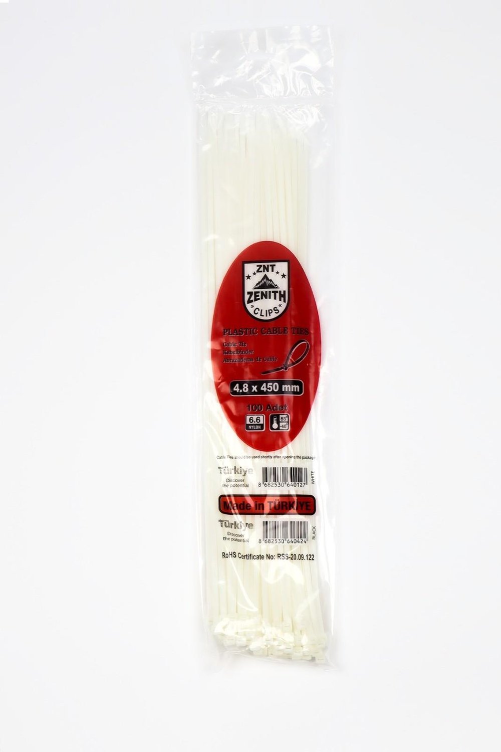 Zenith 4,8x450 Beyaz Kablo Bağı & Plastik Kelepçe & Cırt Kelepçe 100 Adet (paket)