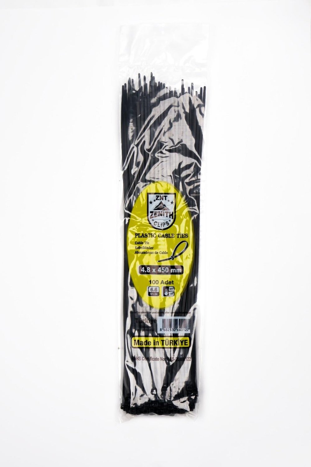Zenith 4,8x450 Siyah Kablo Bağı & Plastik Kelepçe & Cırt Kelepçe 100 Adet (paket)