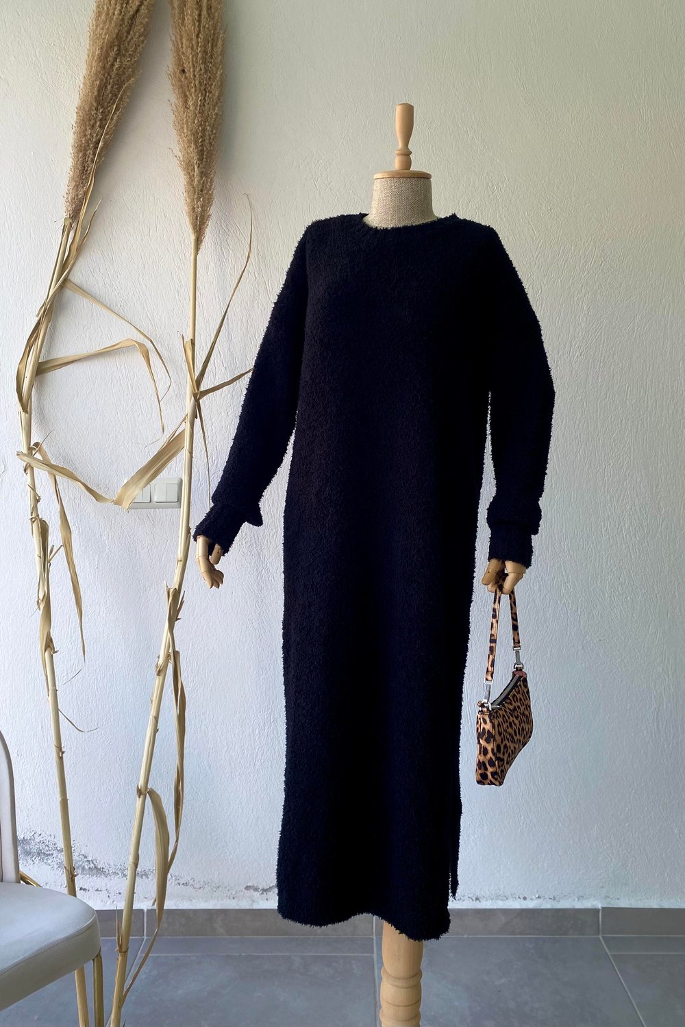 Buklet Triko Elbise Siyah