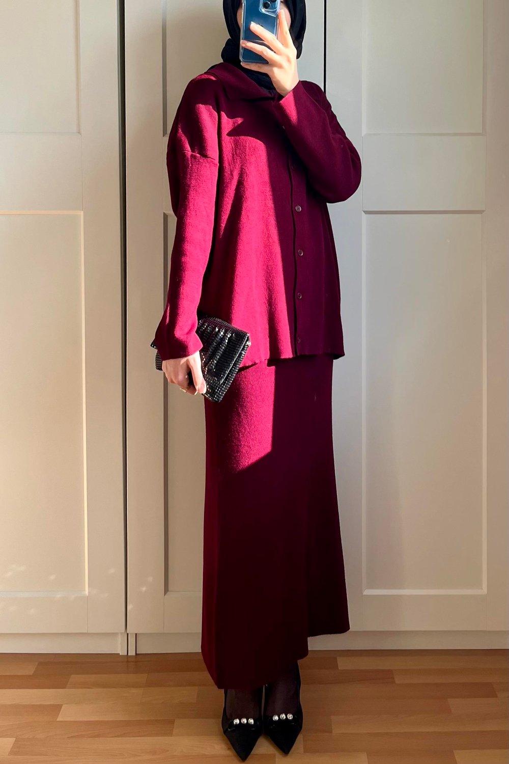 Etekli Triko Takım Bordo