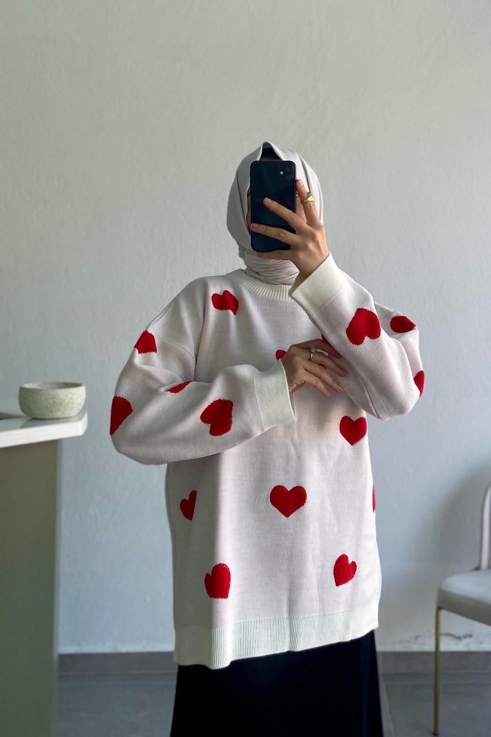 Kırmızı Kalp Nakıșlı Aşk Kazak