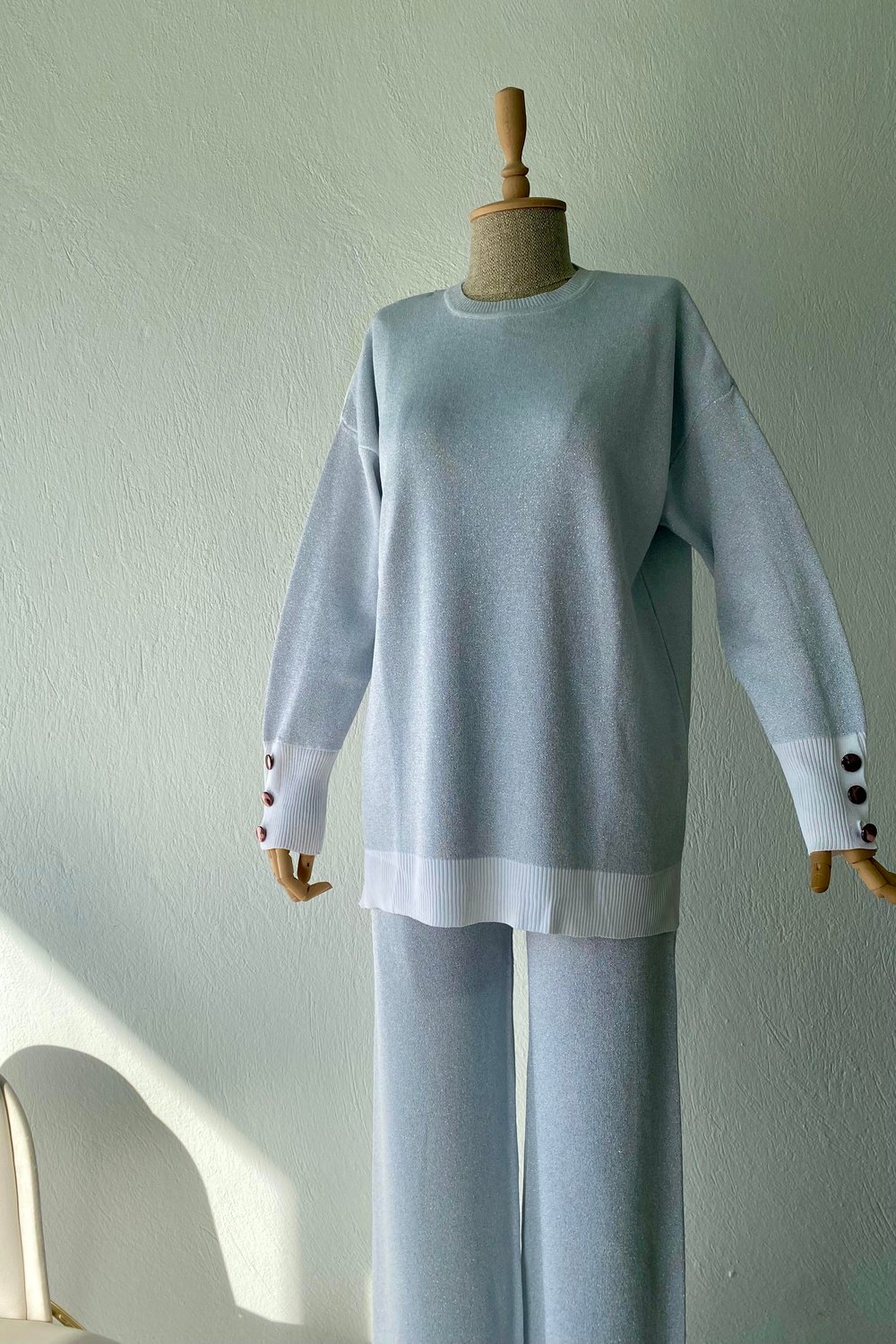 Simli Triko Takım Gri