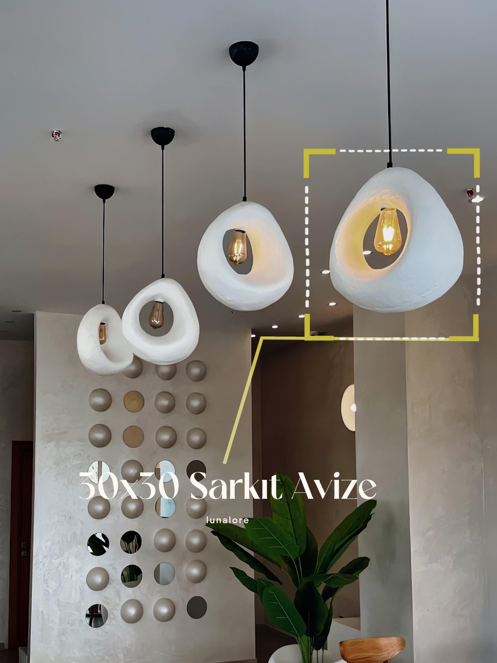 • Loval 30x30 Tekli Sarkıt Avize – Fiberglas Döküm, Beton Görünümlü