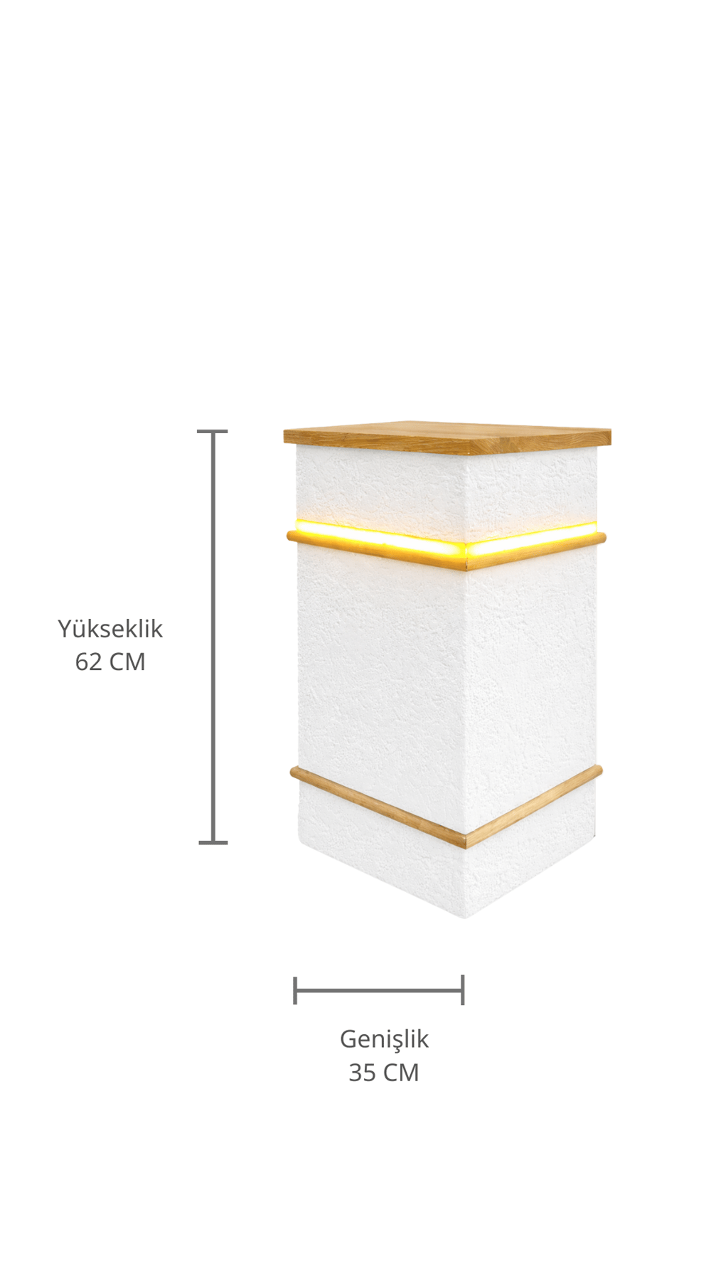 Ahşap ve Traverten Dokulu Işıklı Dekoratif Sehpa