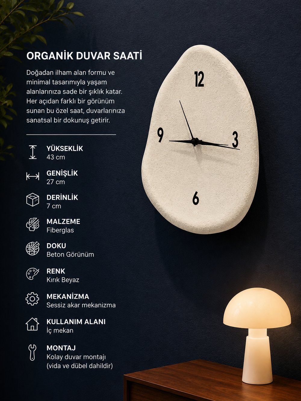 Beton Görünümlü Duvar Saati 27 cm
