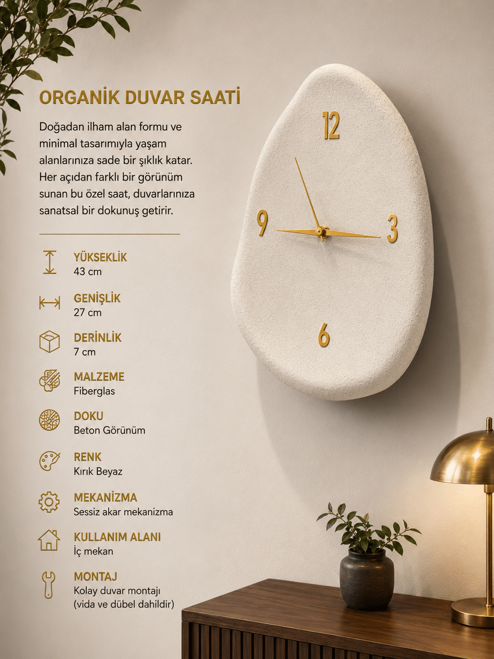 Beton Görünümlü Duvar Saati 27 cm