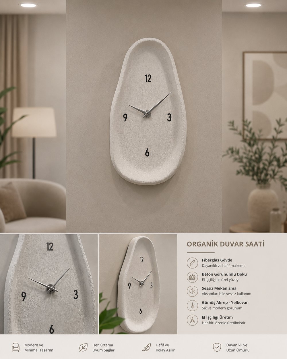 Beton Görünümlü Duvar Saati 62 cm