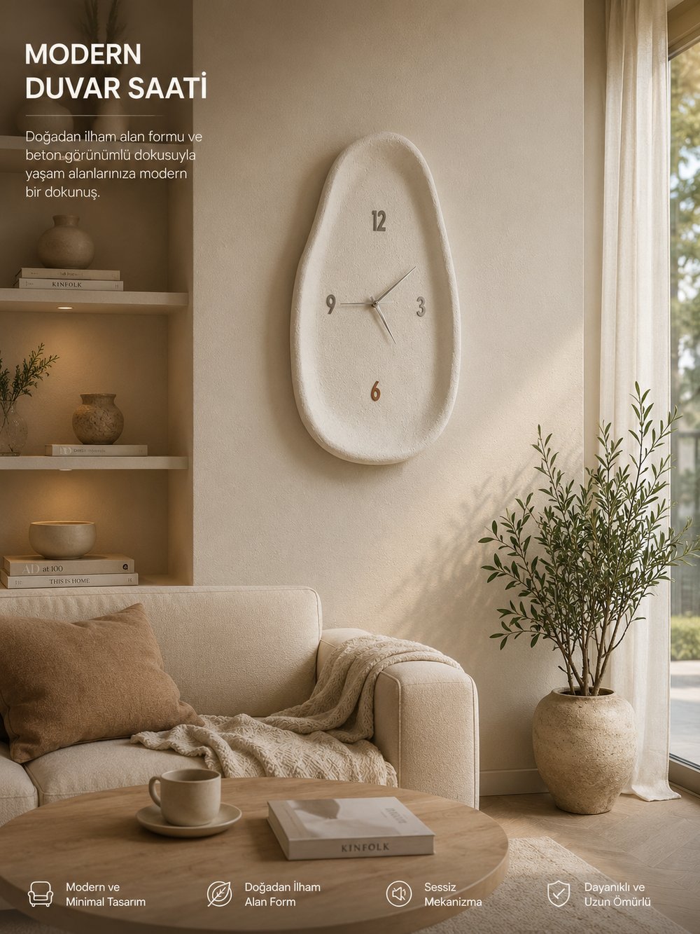 Beton Görünümlü Duvar Saati 62 cm