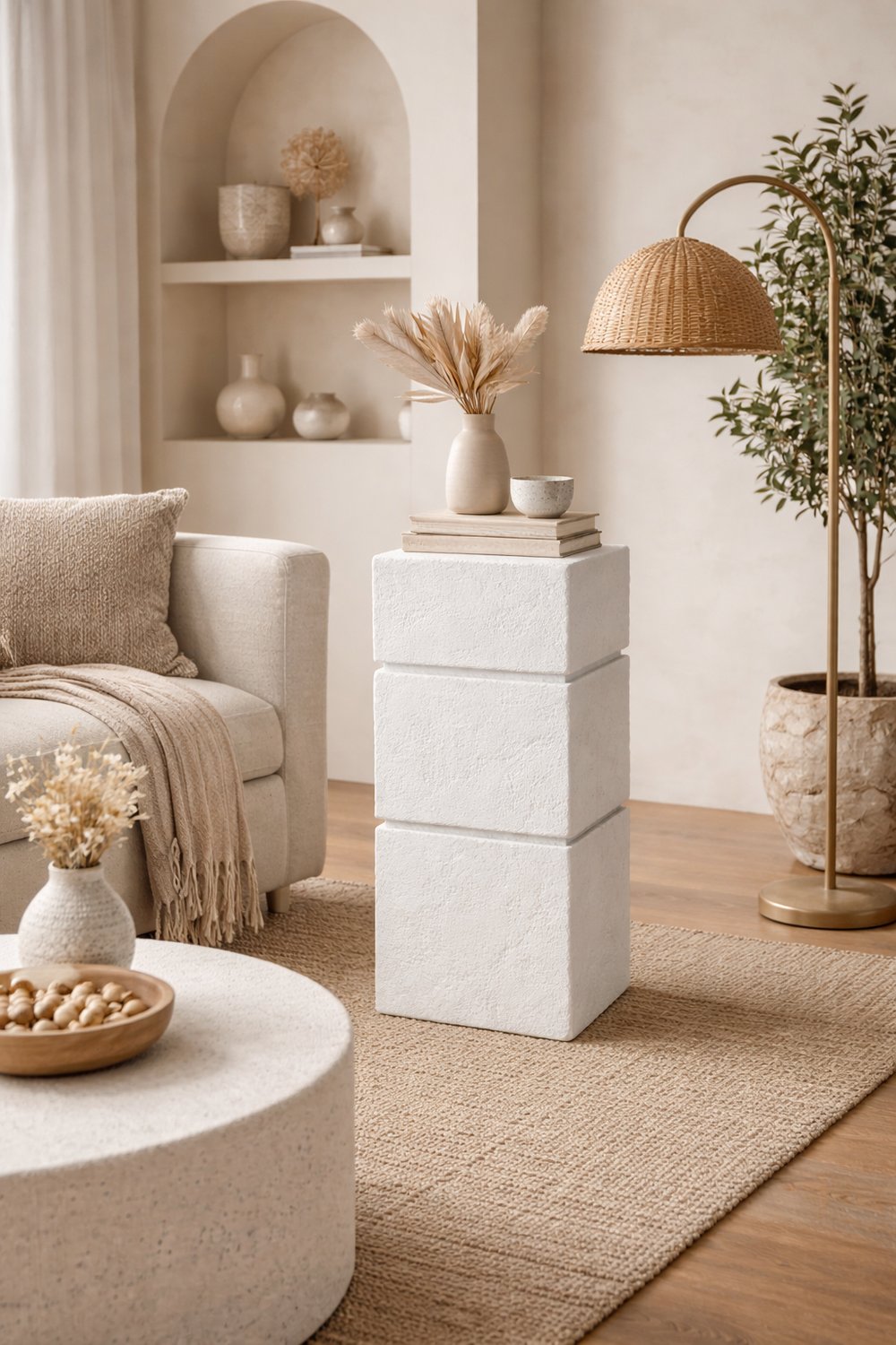 Doğal Dokulu İki Çizgili Dekoratif Sehpa 80 cm