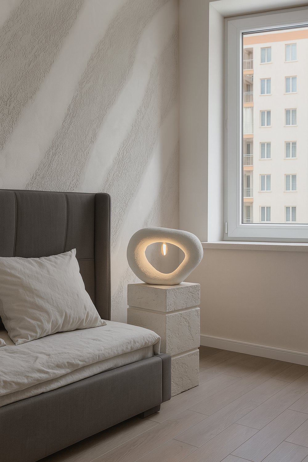 Doğal Dokulu İki Çizgili Dekoratif Sehpa 60 cm