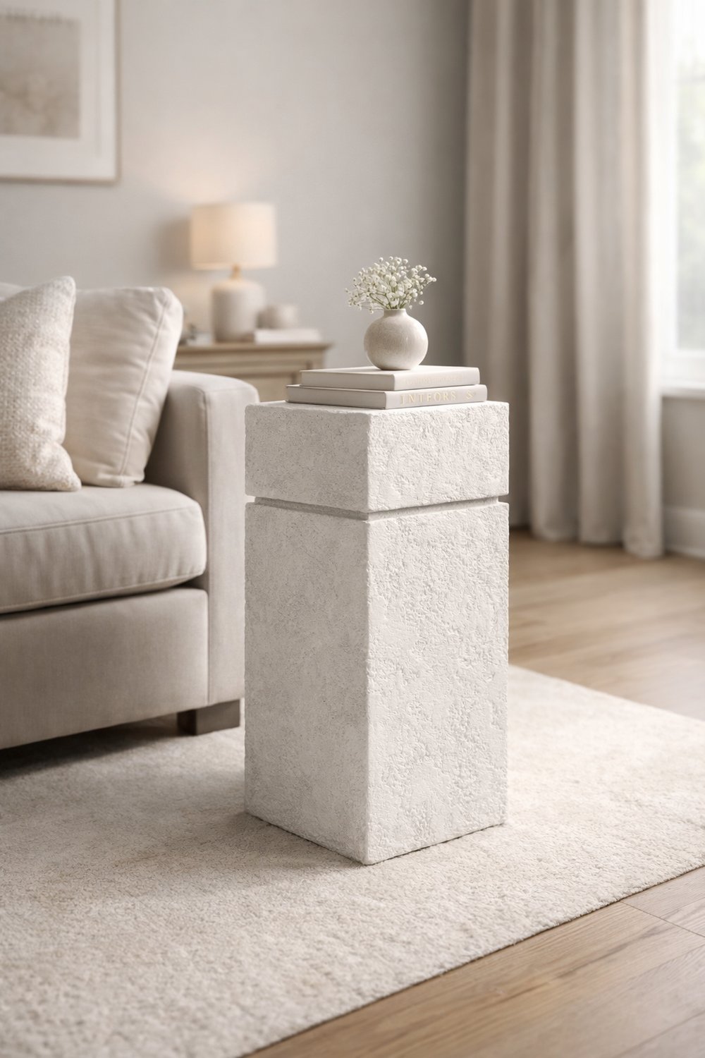 Doğal Dokulu Tek Çizgili Dekoratif Sehpa 80 cm