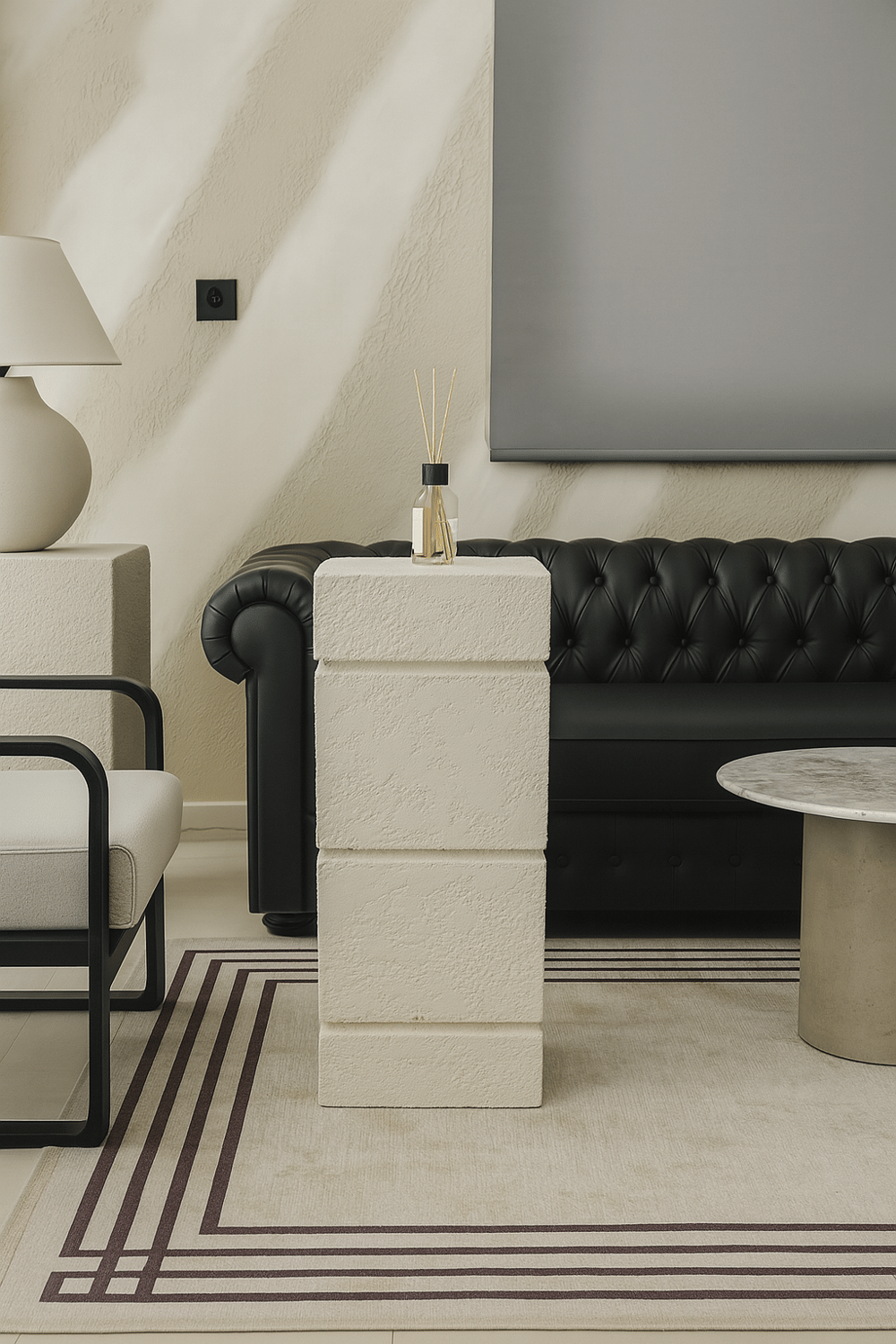 Doğal Dokulu Üç Çizgili Dekoratif Sehpa 80 cm