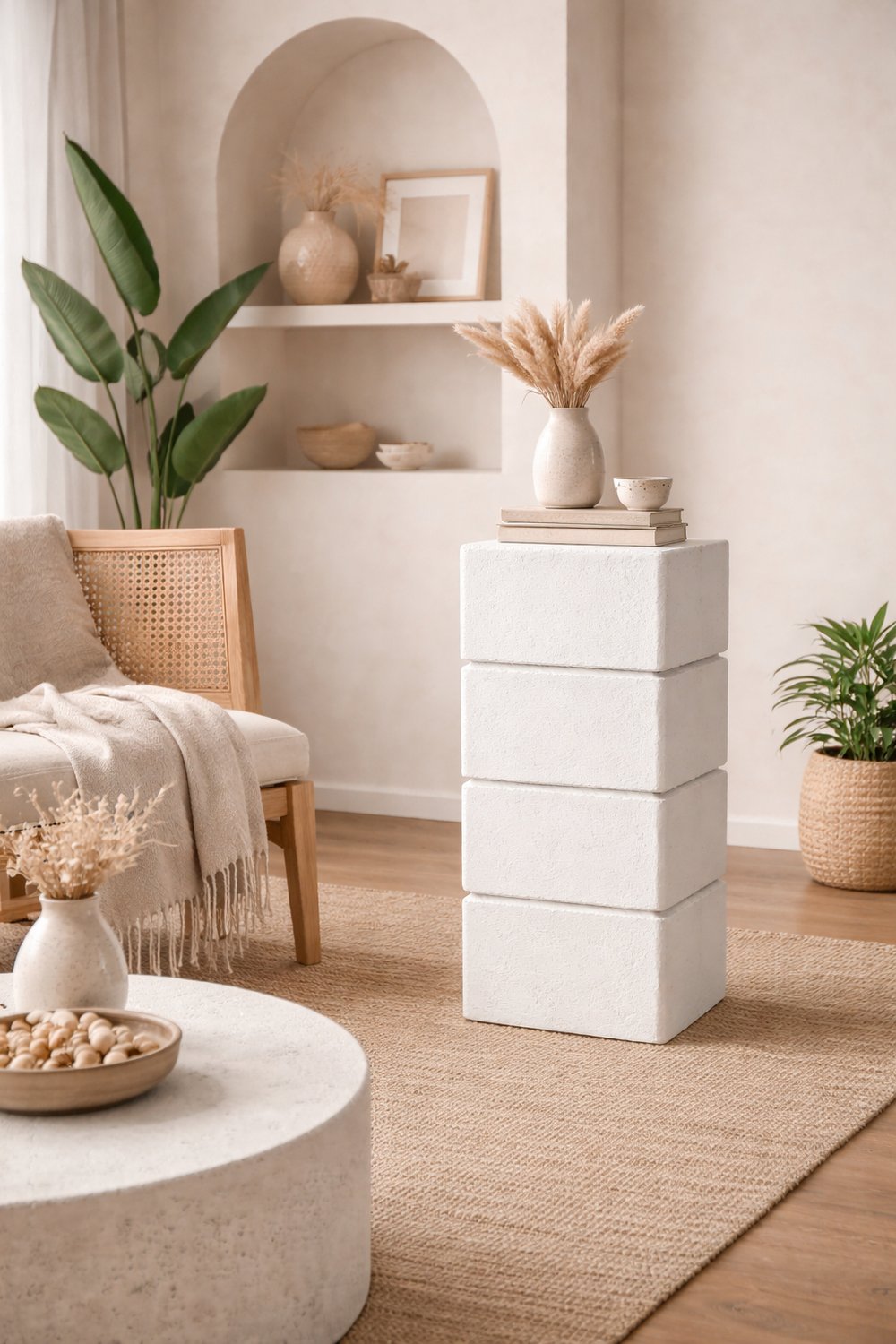 Doğal Dokulu Üç Çizgili Dekoratif Sehpa 80 cm