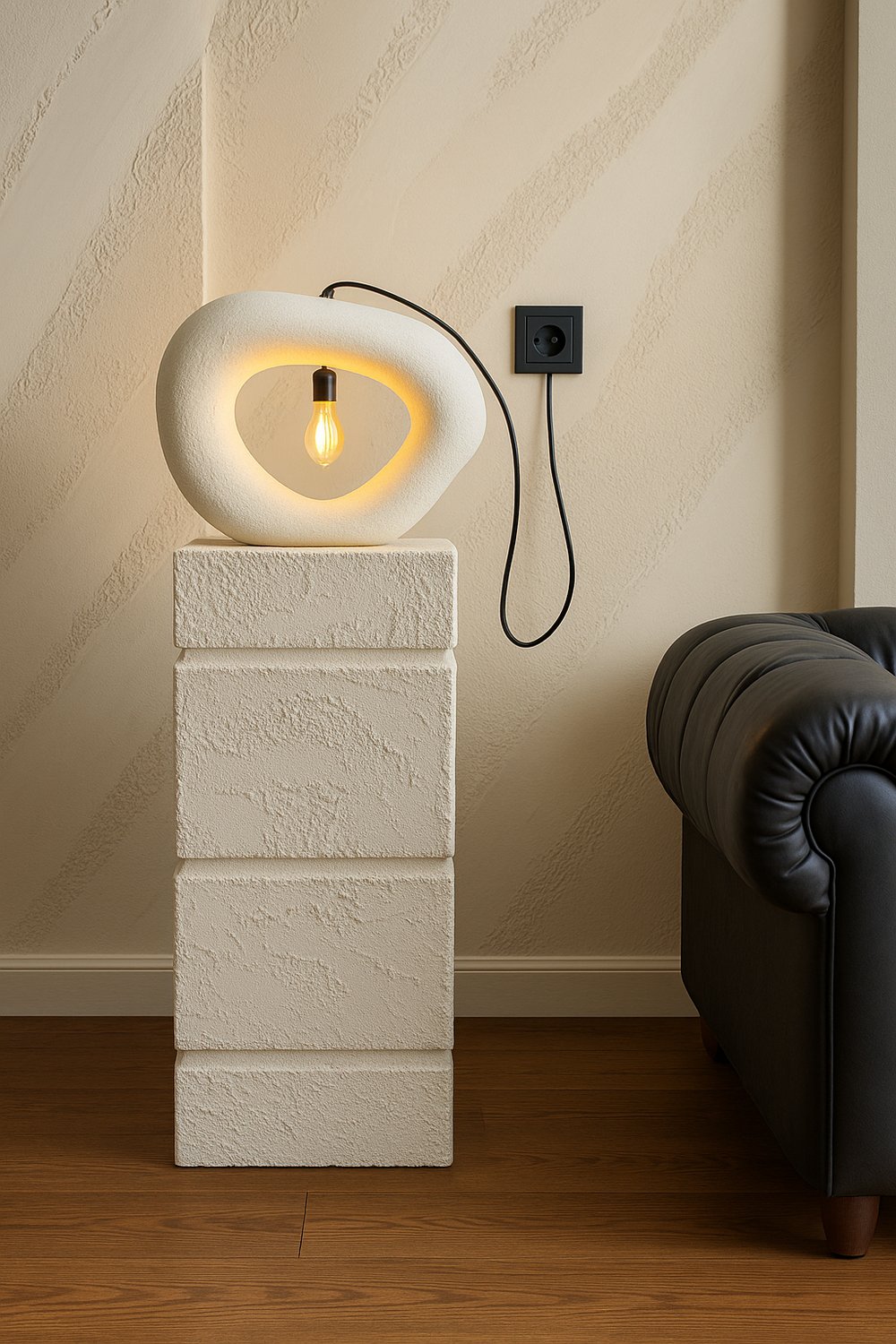 Doğal Dokulu Üç Çizgili Dekoratif Sehpa 80 cm