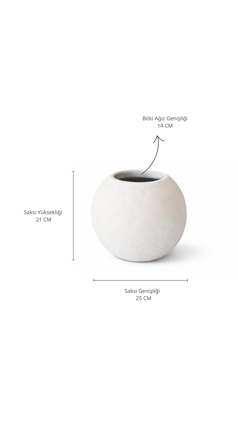 Beton Görünümlü Fiber Küre Saksı 25 CM