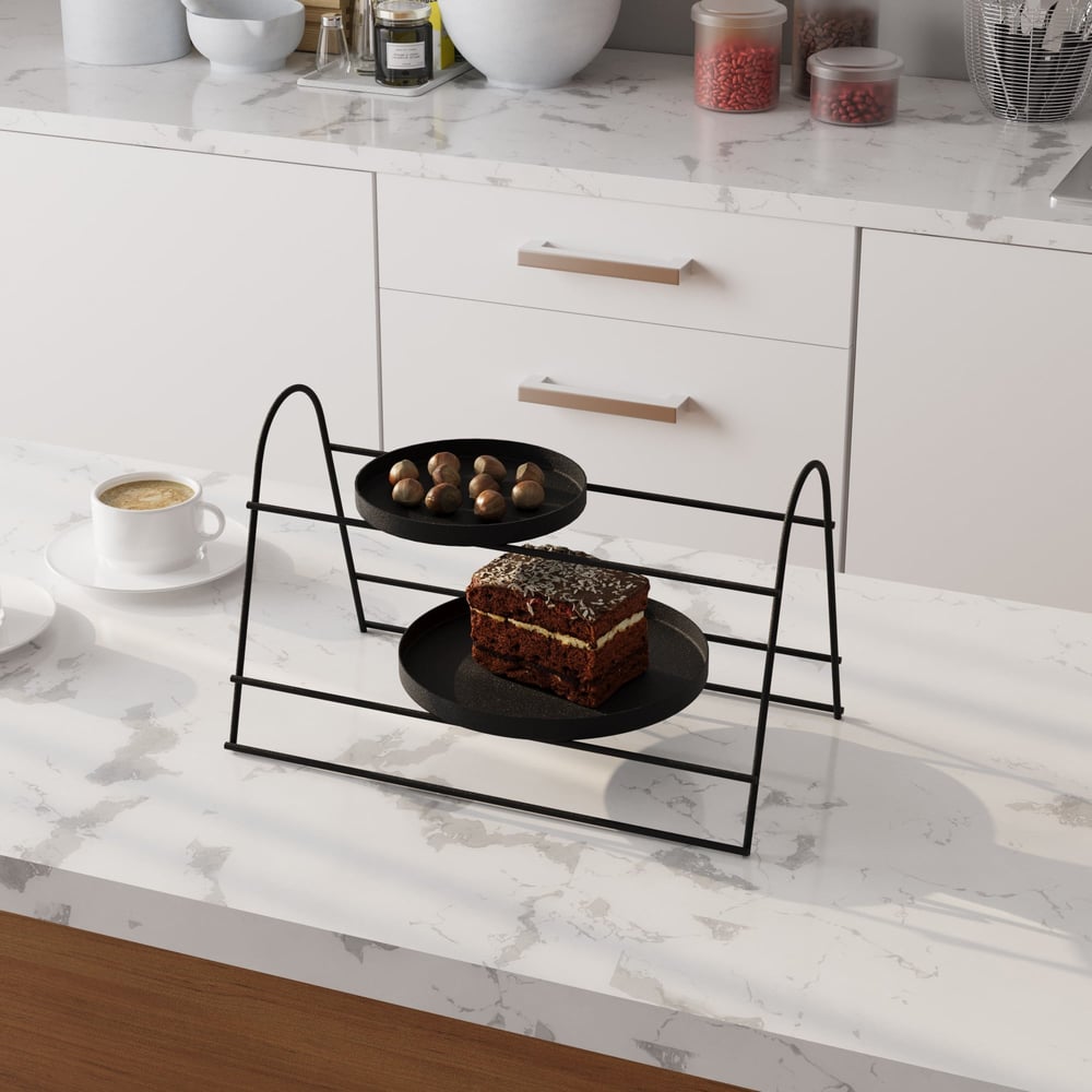 Sunum Tepsisi Mutfak Banyo Düzenleyici Organizer Takı Standı Siyah 22 cm 