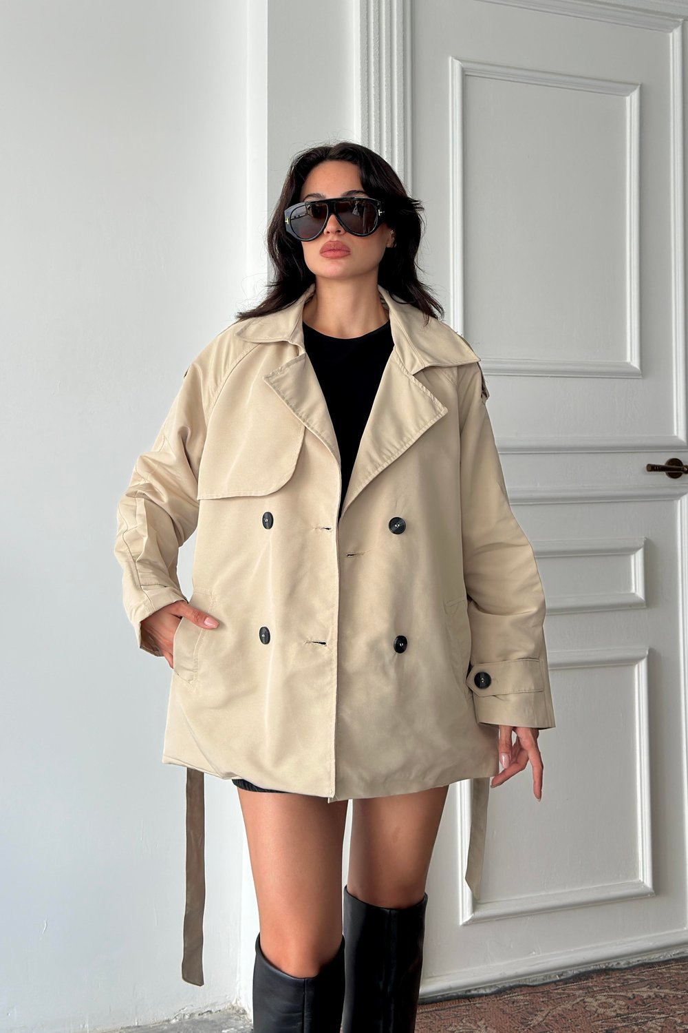 Taş Kuşaklı Midi Trençkot