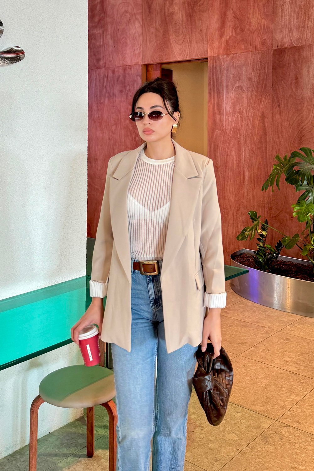 Taş Kolu Katlamalı Blazer Ceket