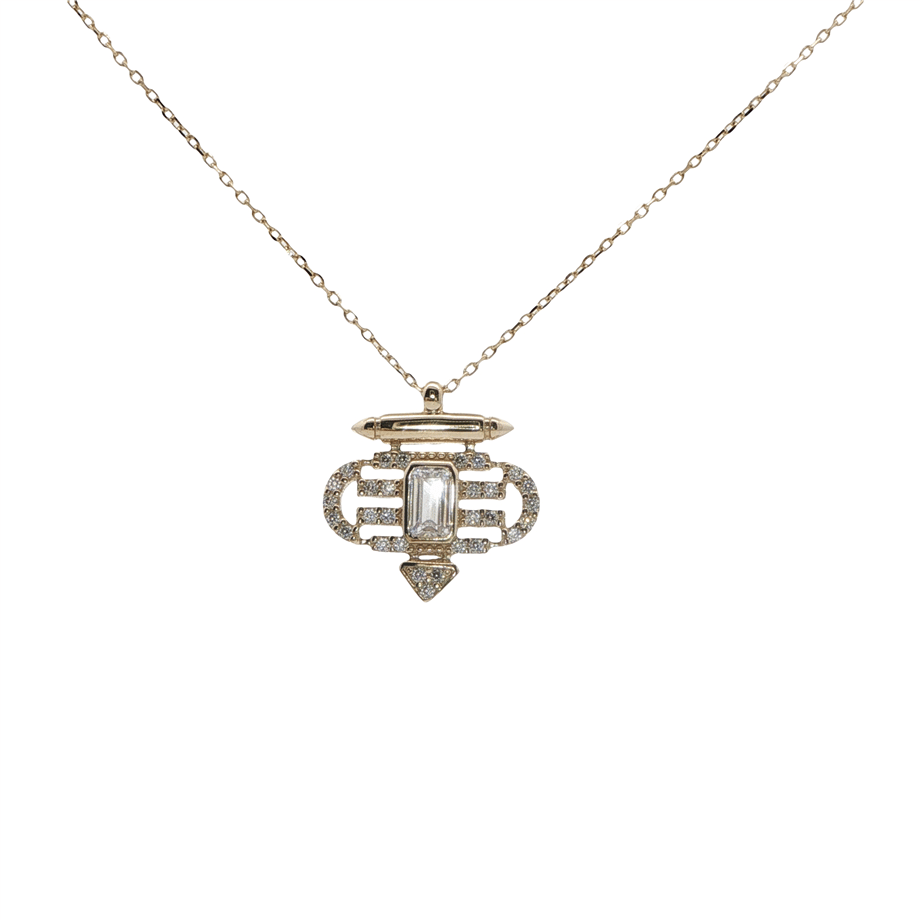 14 Ayar Altın Art Deco Esintili Baget Zirkon Taşlı Kolye | Acar Gold