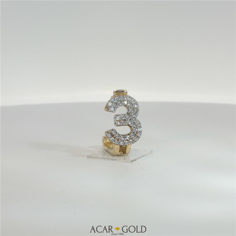 14 Ayar Altın Taşlı 3 Rakam Kolye Ucu | Acar Gold