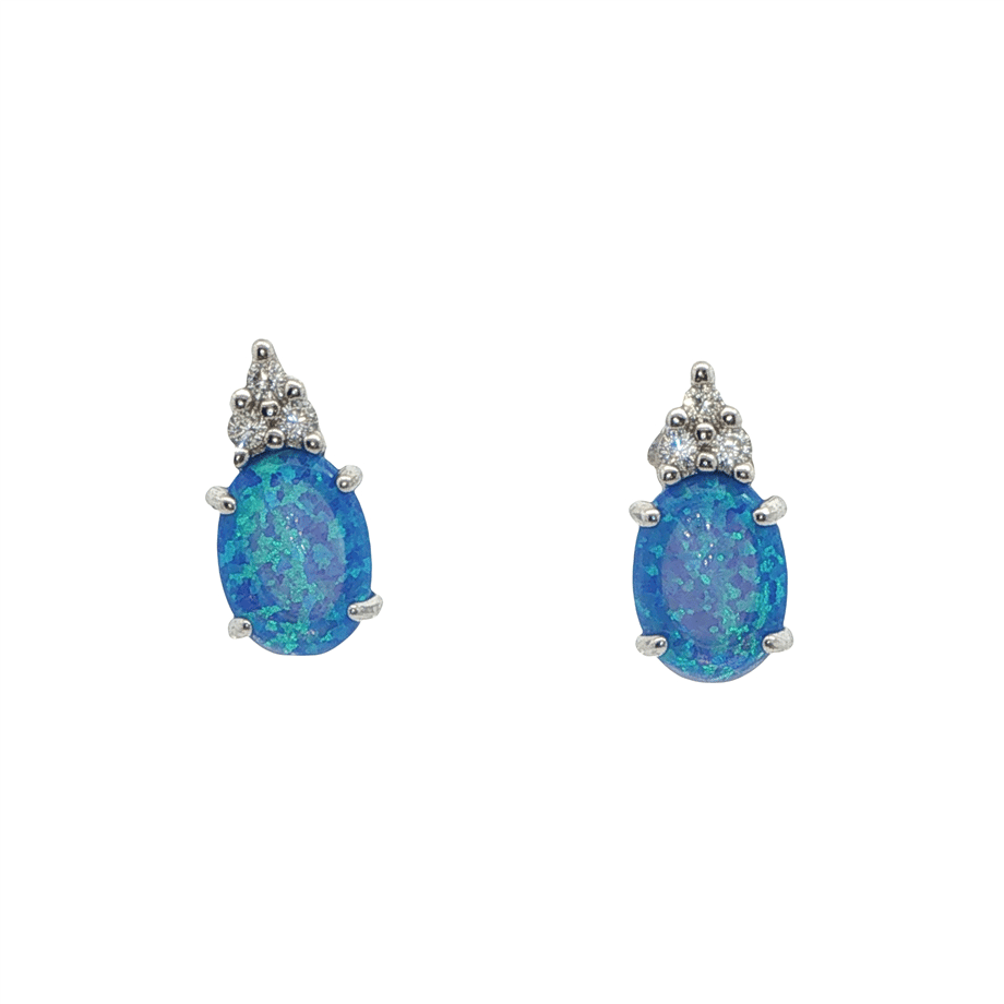 925 Ayar Gümüş Mavi Opal ve Zirkon Taşlı Küpe | Acar Gold