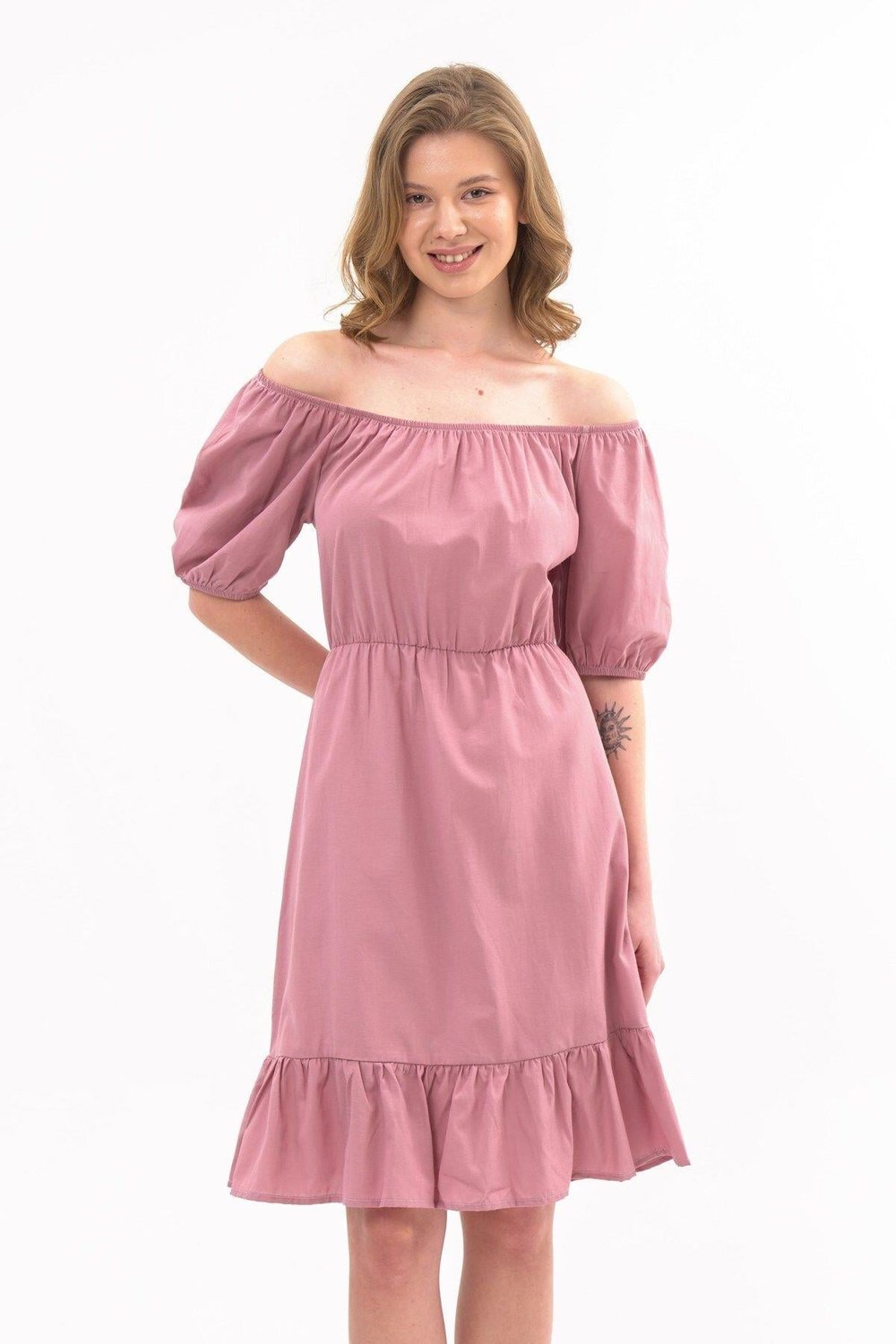 Apsen  Kadın Pudra Beli Lastikli Tery Coton Elbise 4367-95