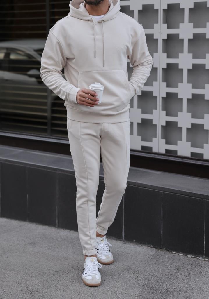 SlimFit Bej Kapüşonlu Sweatshirt