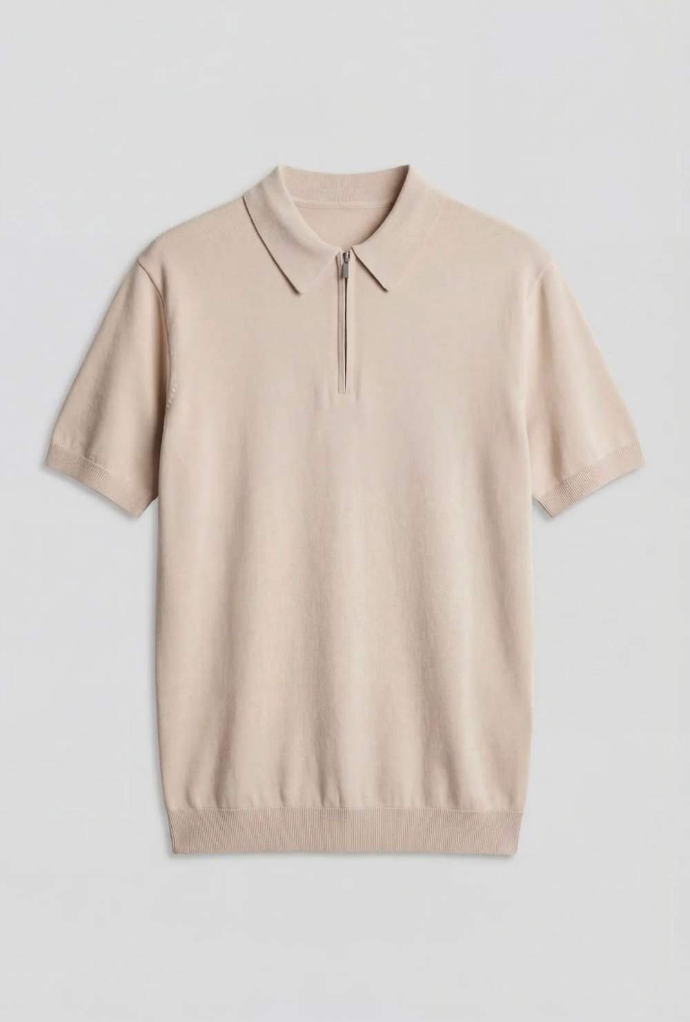 BEJ POLO YAKA FERMUARLI RAYON TİŞÖRT
