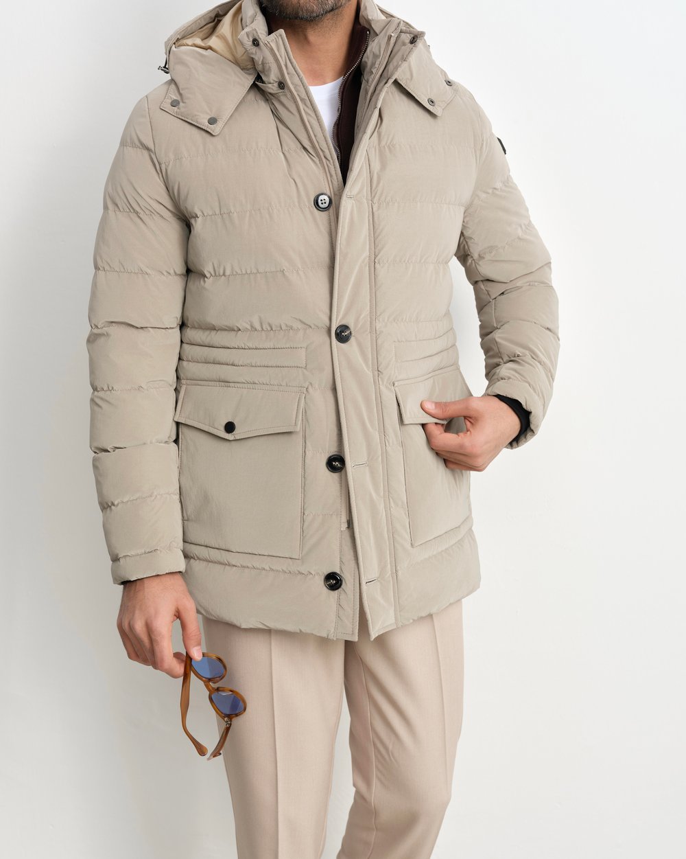 SLIMFIT BEJ KAPÜŞONLU KALIN ŞİŞME MONT