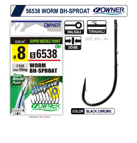 Owner 56538 Worm Bh-Sproat Black Chrome İğne - #10 Tekli İğneler
