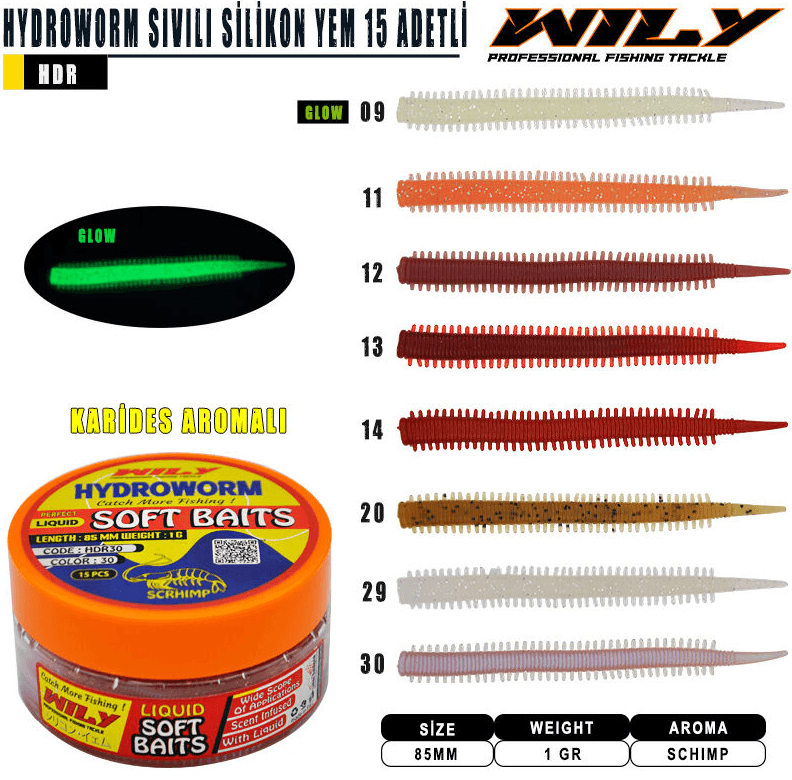 Silikon Yemler Wily Hydroworm Sıvılı Silikon 85mm 15 Adetli