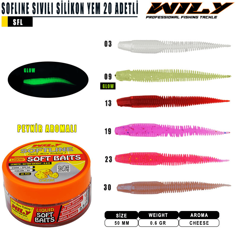 Silikon Yemler Wily Softline Sıvılı Silikon Yem 50 mm 20 Adetli
