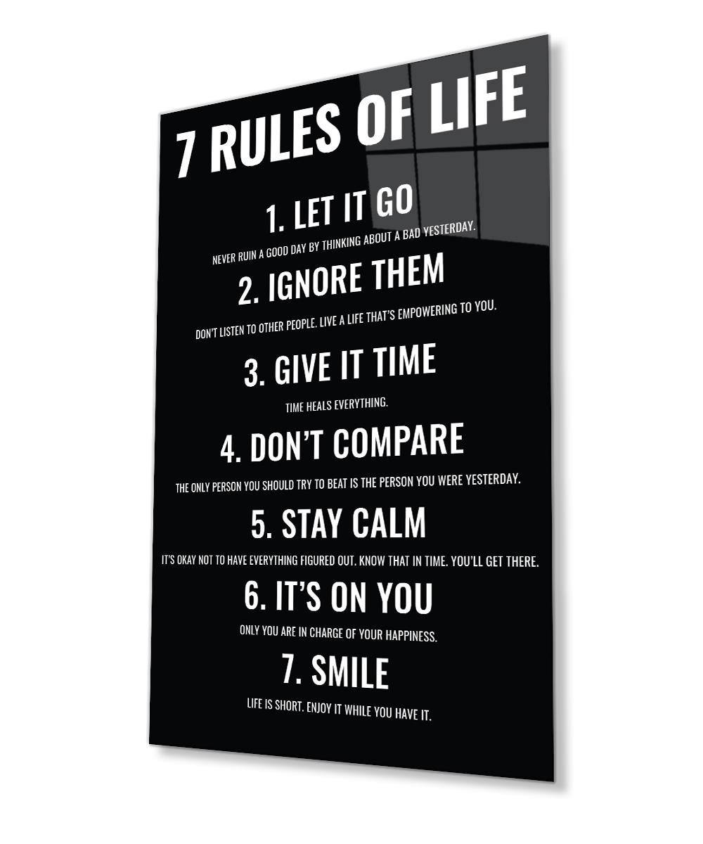 7 Rules of Life Hayatın 7 Kuralı Cam Tablo 4mm Dayanıklı Temperli Cam