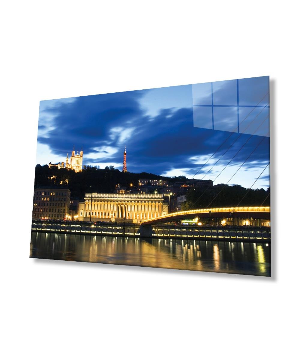 Akşam Şehir Mimari Cam Tablo  4mm Dayanıklı Temperli Cam, Nighty City Glass Wall Decor
