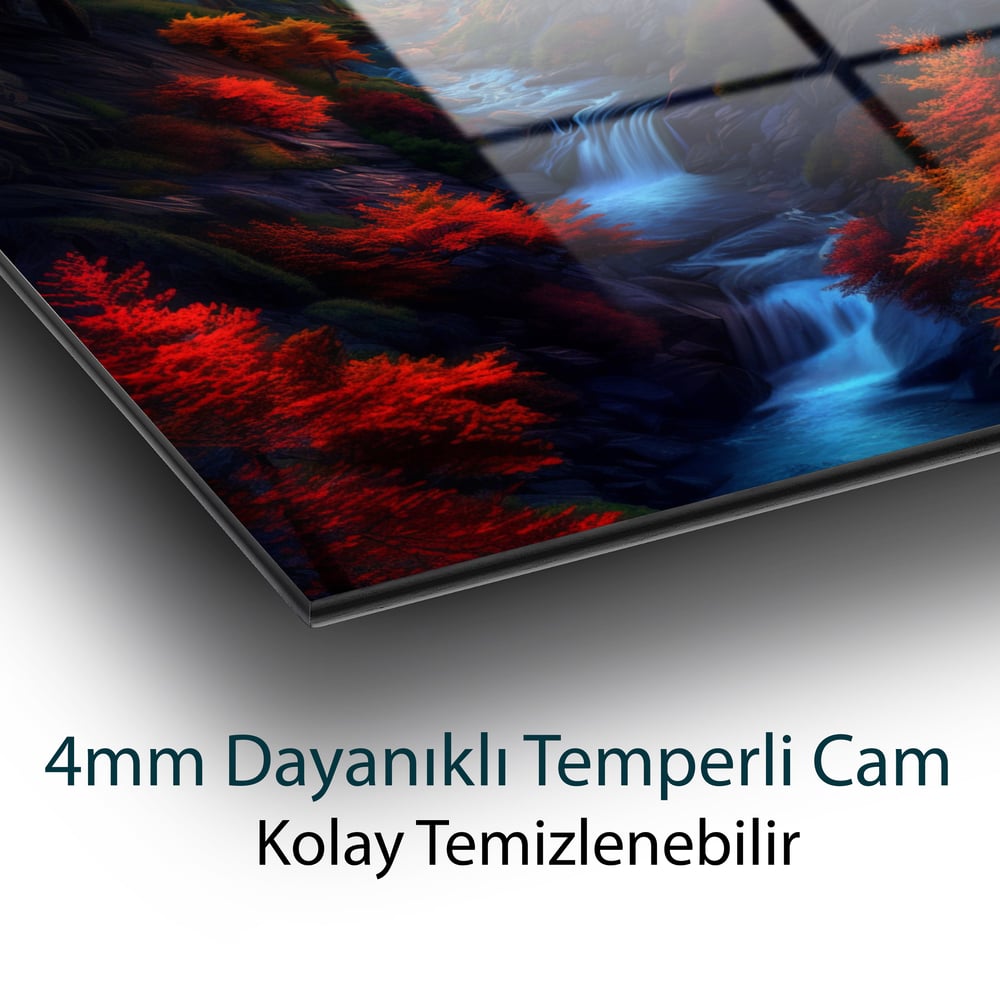 Alevler Arasında Saklı Vadi Cam Tablo Hediyelik Büyük Tablo Ev Ofis Dekoru