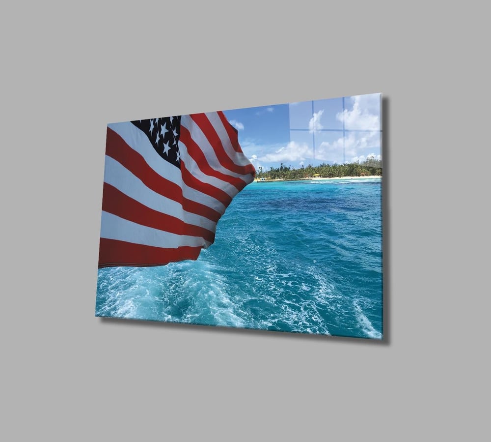 Amerika Bayrağı Cam Tablo  4mm Dayanıklı Temperli Cam,  America Flag Glass Wall Art