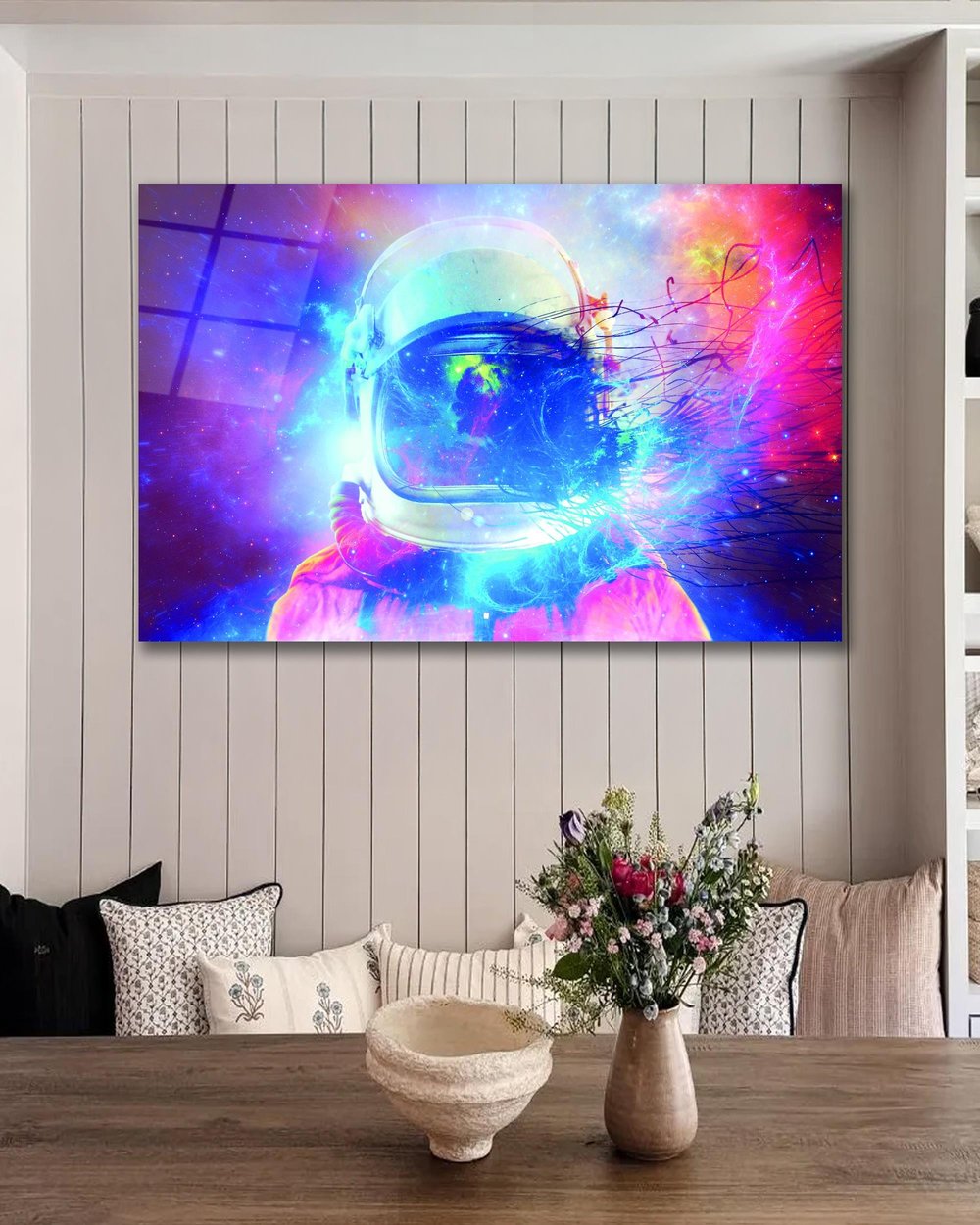 Astronot Uzay Cam Tablo, Ev Ofis Salon Hediyelik Duvar Dekoru 