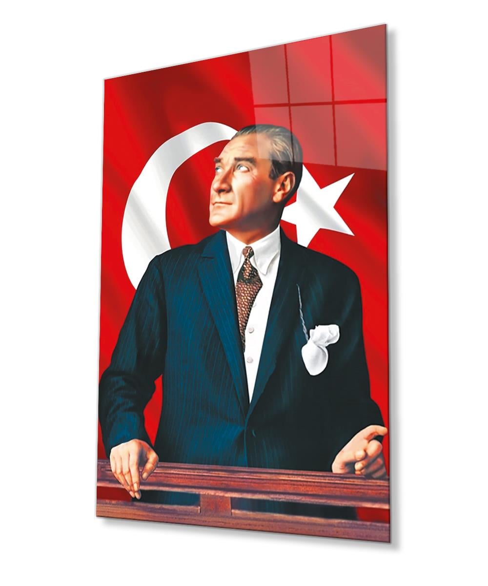 Atatürk Cam Tablo 4mm Dayanıklı Temperli Cam, Atatürk Glass Wall Art