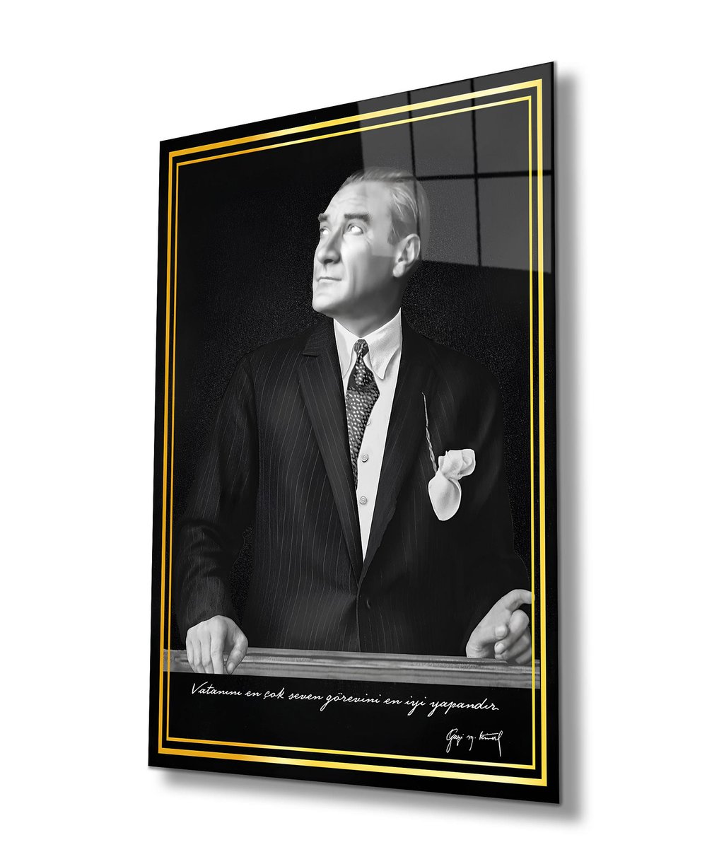Atatürk Portre Cam Tablo Modern Ev Ofis Salon Hediyelik Büyük Tablo Duvar Dekoru