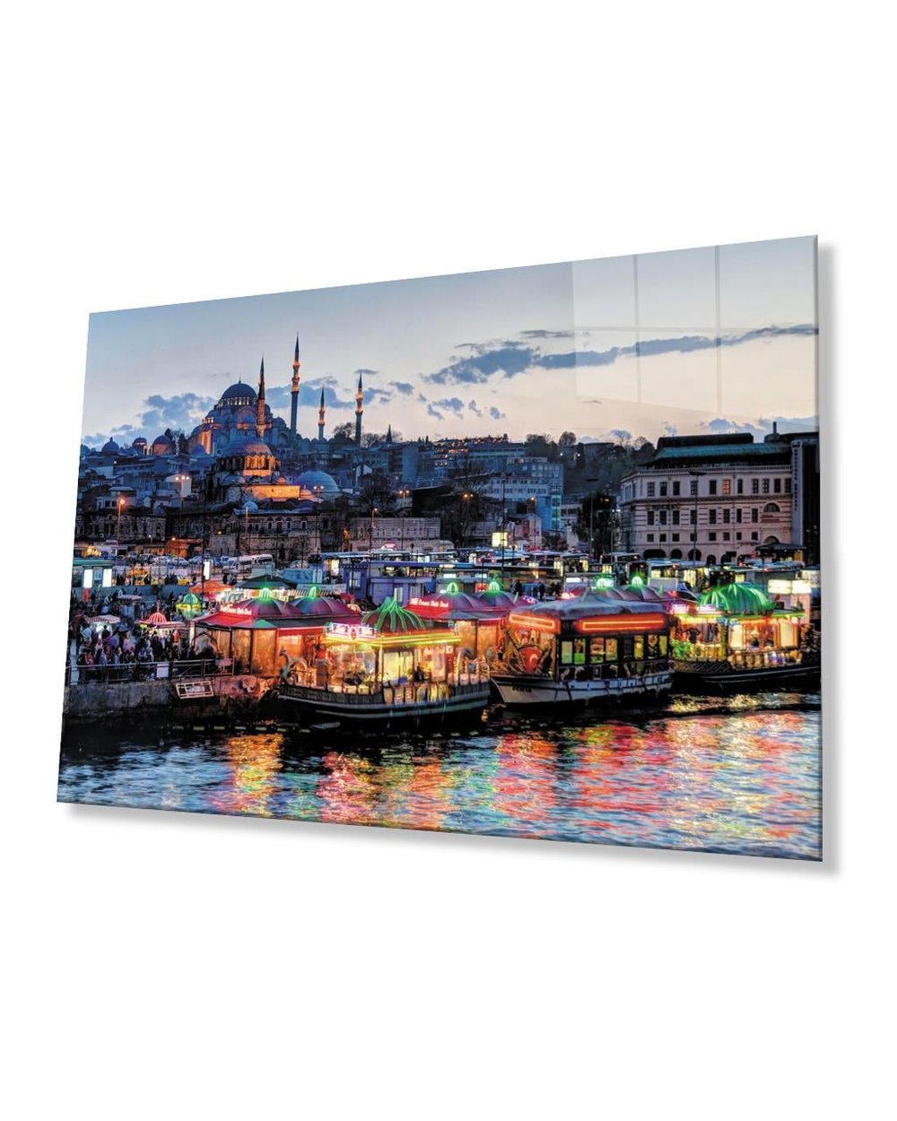 Balıkçılar ve  İstanbul Manzarası Cam Tablo 4mm Dayanıklı Temperli Cam