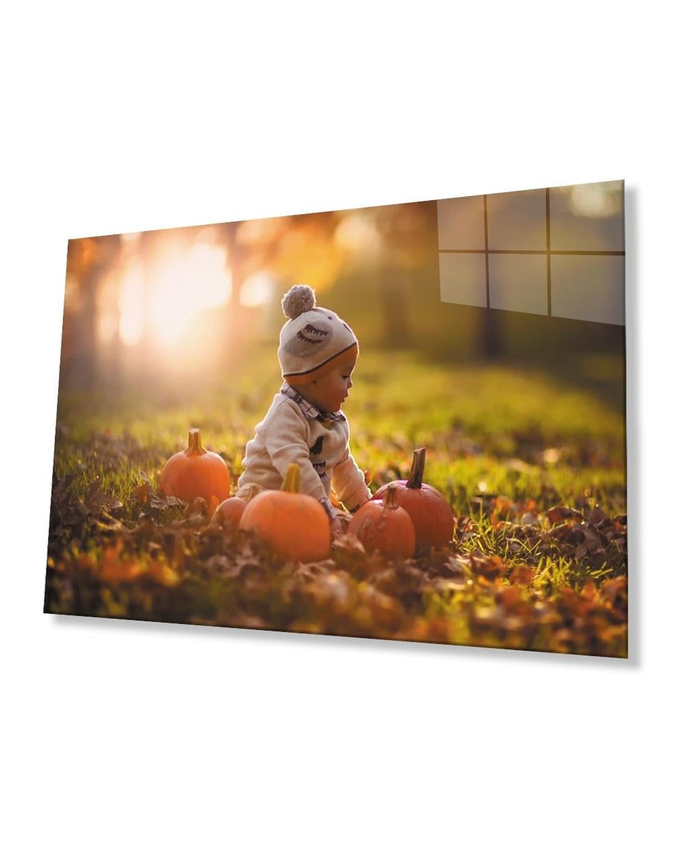 Balkabaklarıyla Bebek Cam Tablo  4mm Dayanıklı Temperli Cam Baby Glass Table With Pumpkins 4mm Durable Tempered Glass