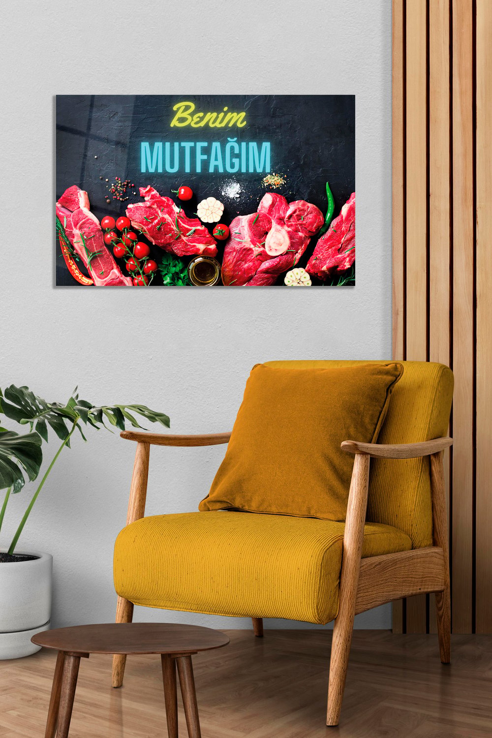 Benim Mutfağım Desenli Cam Tablo Modern Ofis Makam Odası Hediyelik Büyük Tablo Duvar Dekoru 