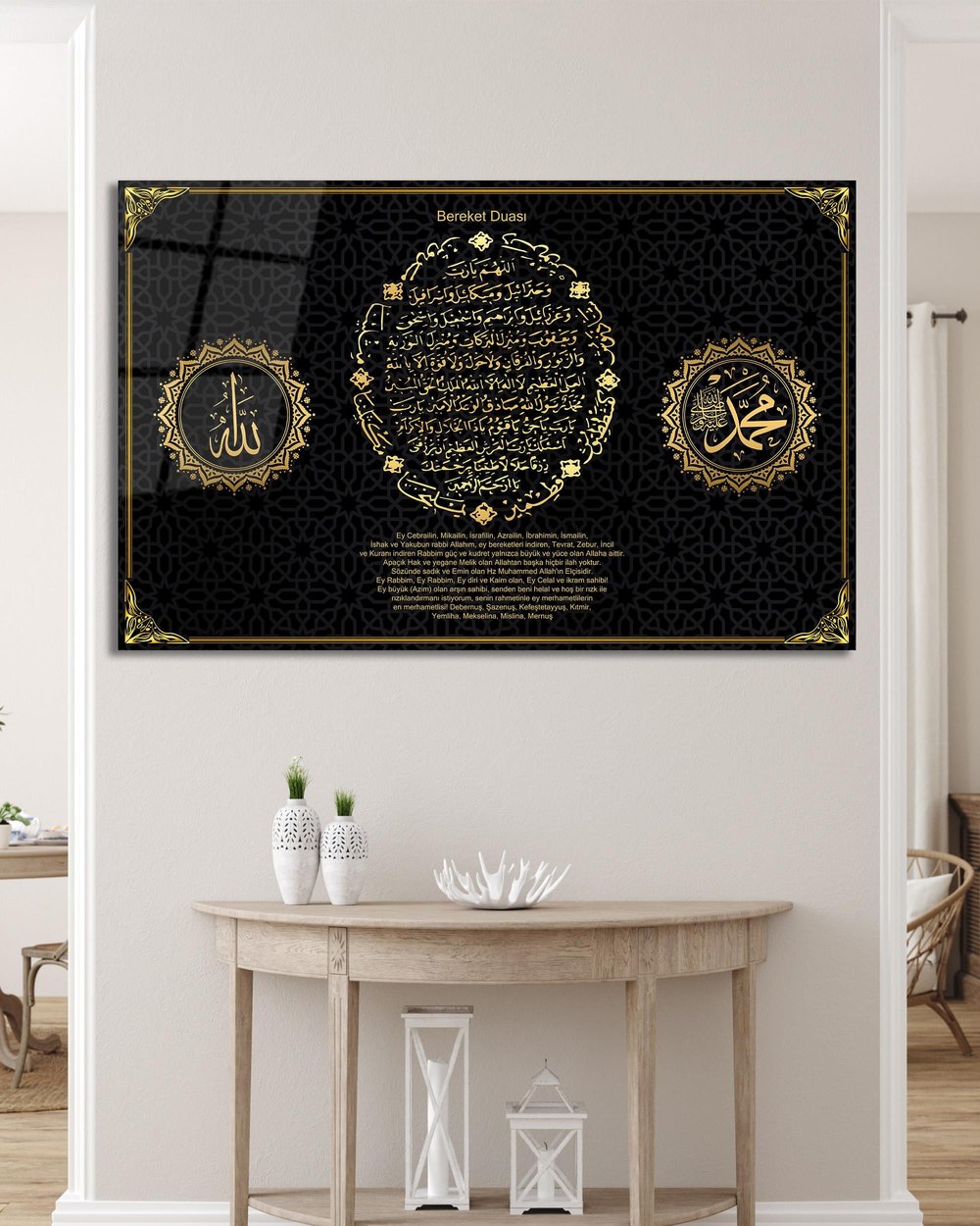 Bereket Duası Cam Tablo Modern Ofis Makam Odası Hediyelik Büyük Tablo Duvar Dekoru 