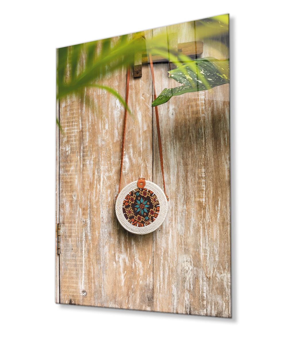 Bohem Tarzı Çanta Görselli  Temperli Cam Tablo Bohemian Style Bag With Image Glass Wall Art
